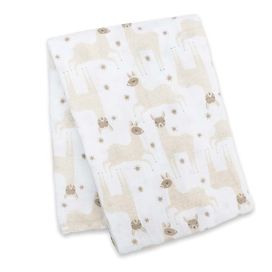 Lulujo Baby 100% Cotton Muslin Swaddle Blanket, 47 x 47-Inches, Modern Llama