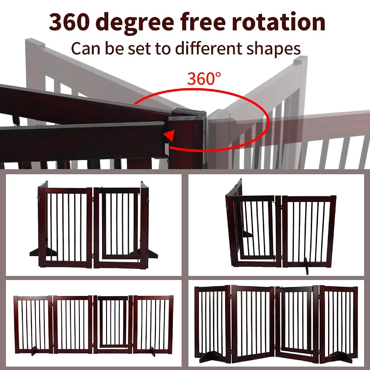 RedFinches Wooden Freestanding Pet Gate, 4-Panel Folding Room Divider