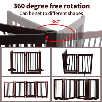RedFinches Wooden Freestanding Pet Gate, 4-Panel Folding Room Divider