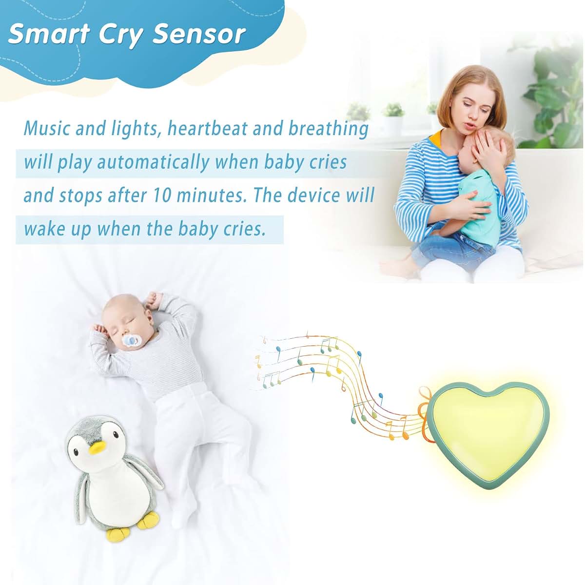 Sleep Soother Plush Toy with Heartbeat Simulation Light