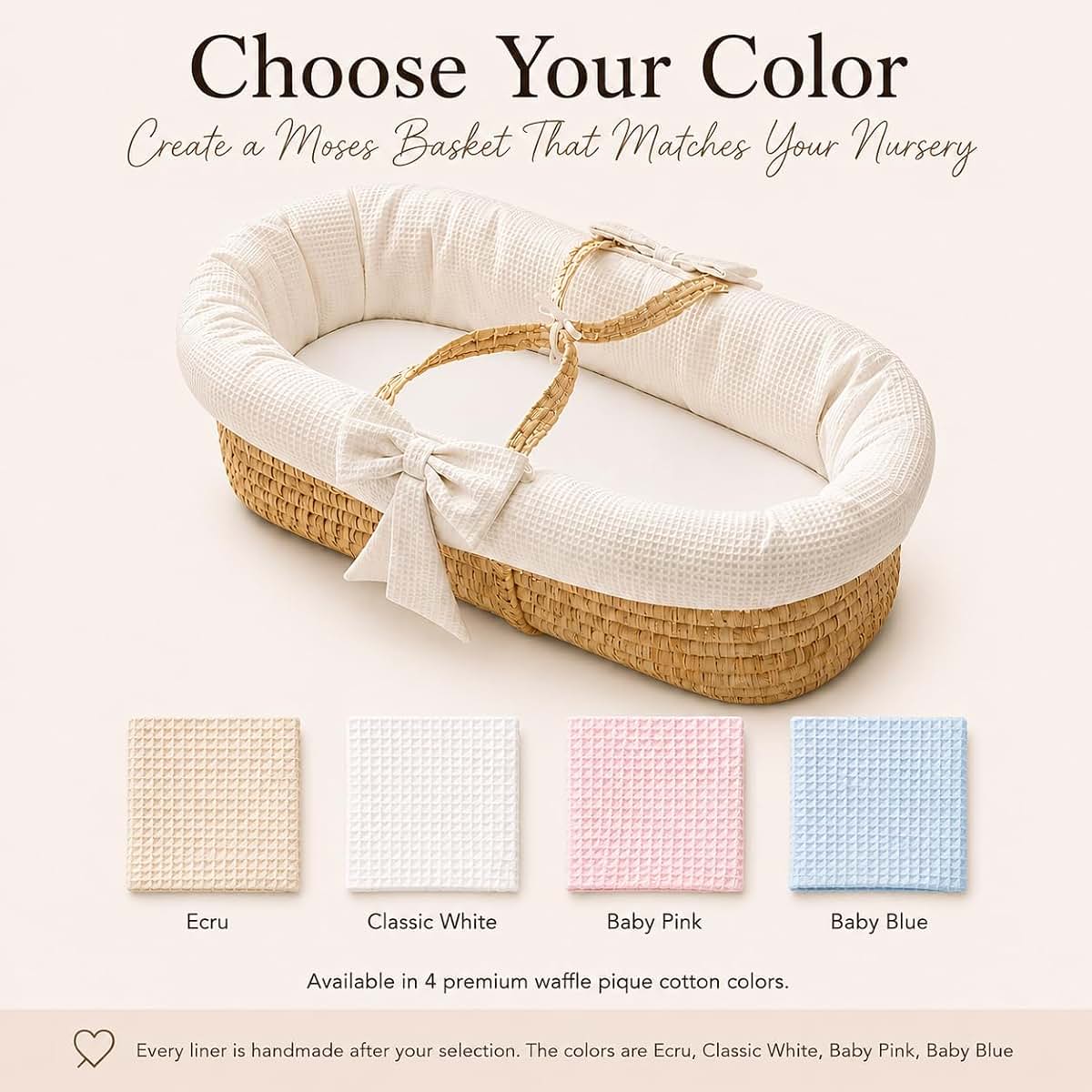 Ababy Custom Waffle Pique Moses Basket With Mattress And Liner (photo 3)