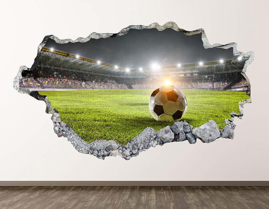 West Mountain Soccer Wall Decal Art Decor 3D Smashed Kids Ball Sports Sticker Mural Nursery Boys Gift BL19 (22"W x 14"H)