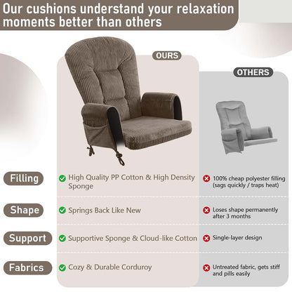 Boshen 5PCS Glider Rocker Replacement Cushions with Storage Side Pockets, Coffee (photo 3)