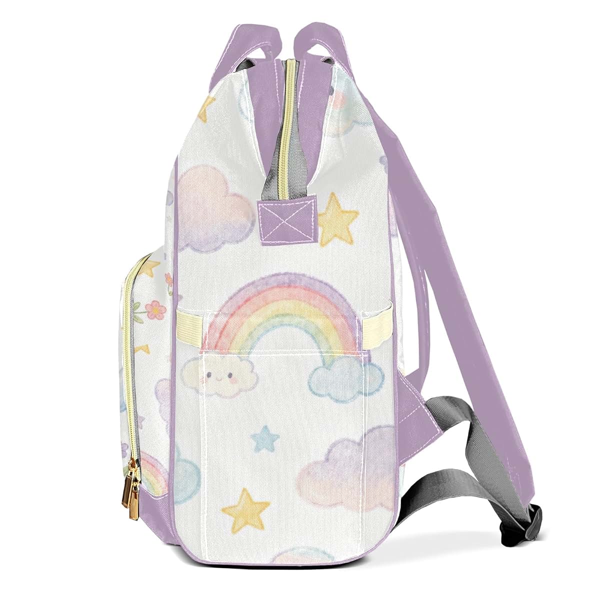 YallLocoMo Personalized Diaper Bag Backpack Name Watercolor Rainbow Cloud Clear Up Clutter: Big Capacity Waterproof Bag