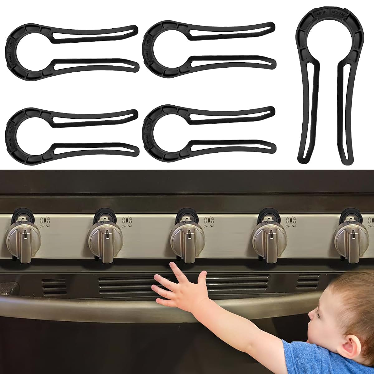 BabyOneStop Stove Knob Lock Covers, 5 Pack, Black
