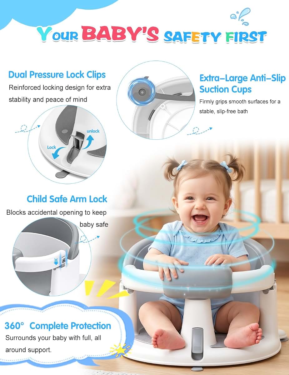 Baby Bath Seat with Suction Cups for 6-24 Months