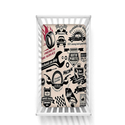 BabyOneStop Retro Car Repair Shop Fitted Crib Sheet, Microfiber