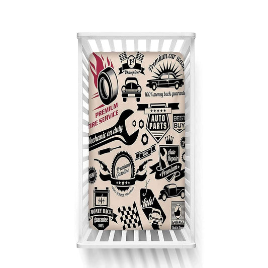 BabyOneStop Retro Car Repair Shop Fitted Crib Sheet, Microfiber