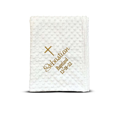 AleMir Fashion Baptism Blanket Personalized Baby Gifts – Luxurious Baptismal Gifts Textured Baby Blanket with Name