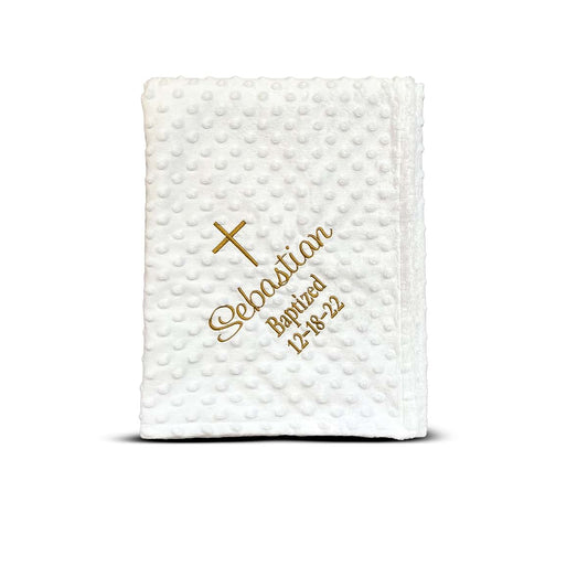 AleMir Fashion Baptism Blanket Personalized Baby Gifts – Luxurious Baptismal Gifts Textured Baby Blanket with Name