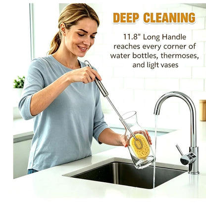 ManXia Babaiwan Long‑Handle Stainless‑Steel Bottle Brush with Replaceable Sponge Head (photo 4)