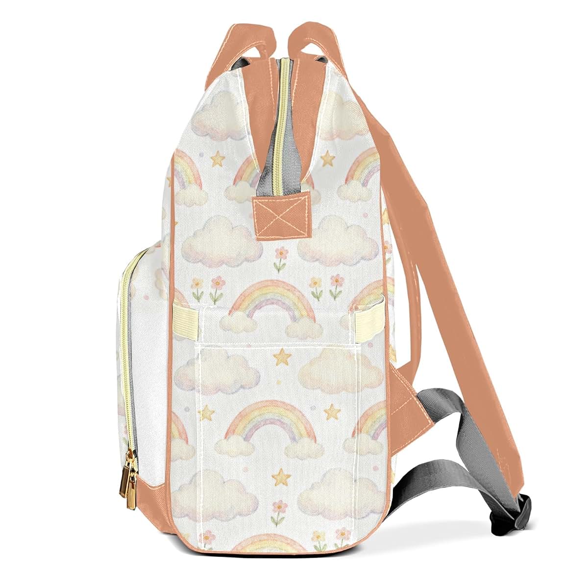 YallLocoMo Personalized Diaper Bag Backpack Name Watercolor Rainbow Star Floral Functional Waterproof Bag: Gift for (photo 3)