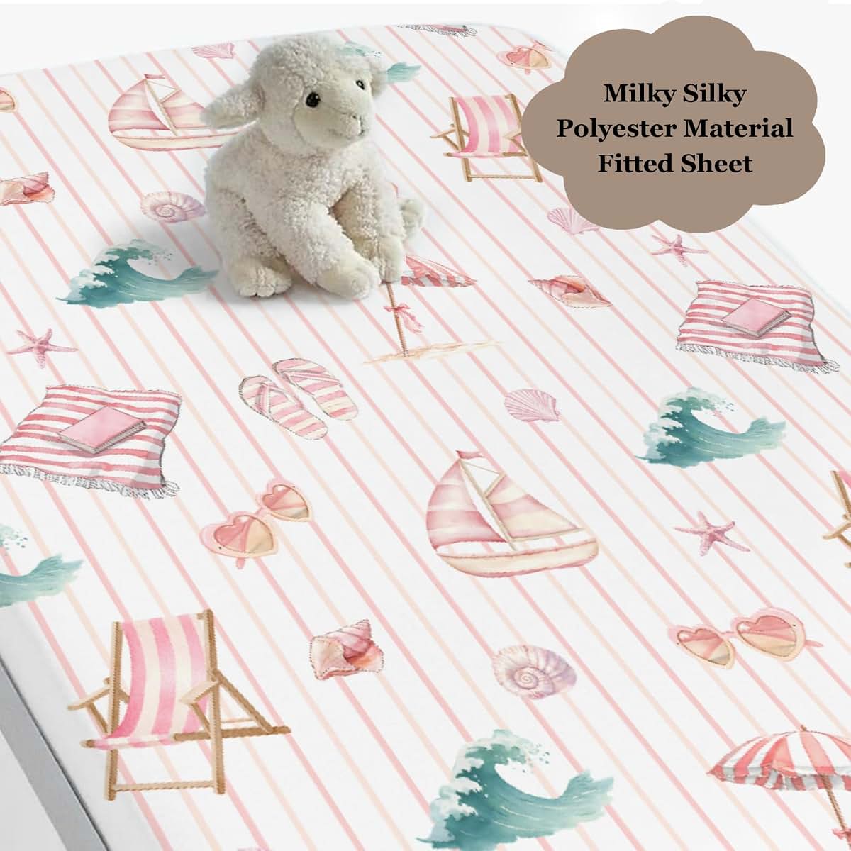 Wicbfdfv Cute Summer Beach Boats Stripe Pink Baby Crib Sheet for Boys & Girls 28"x52" Conch Shells Starfish Waves Baby (photo 3)
