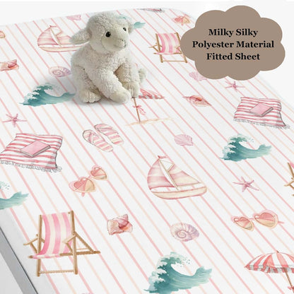 Wicbfdfv Cute Summer Beach Boats Stripe Pink Baby Crib Sheet for Boys & Girls 28"x52" Conch Shells Starfish Waves Baby (photo 3)