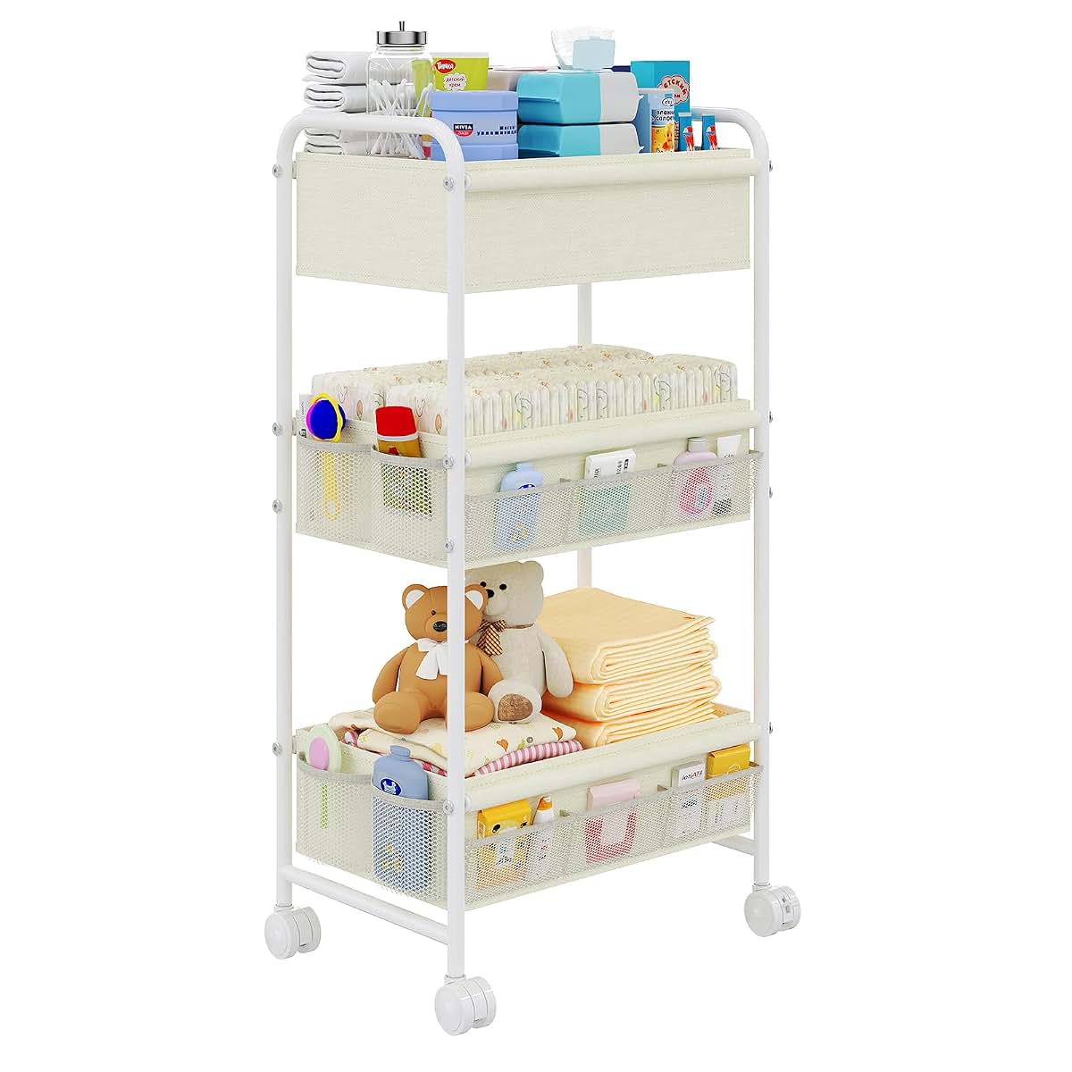 Diaper Caddy Cart Organizer | Mobile Nursery Storage Utility Cart