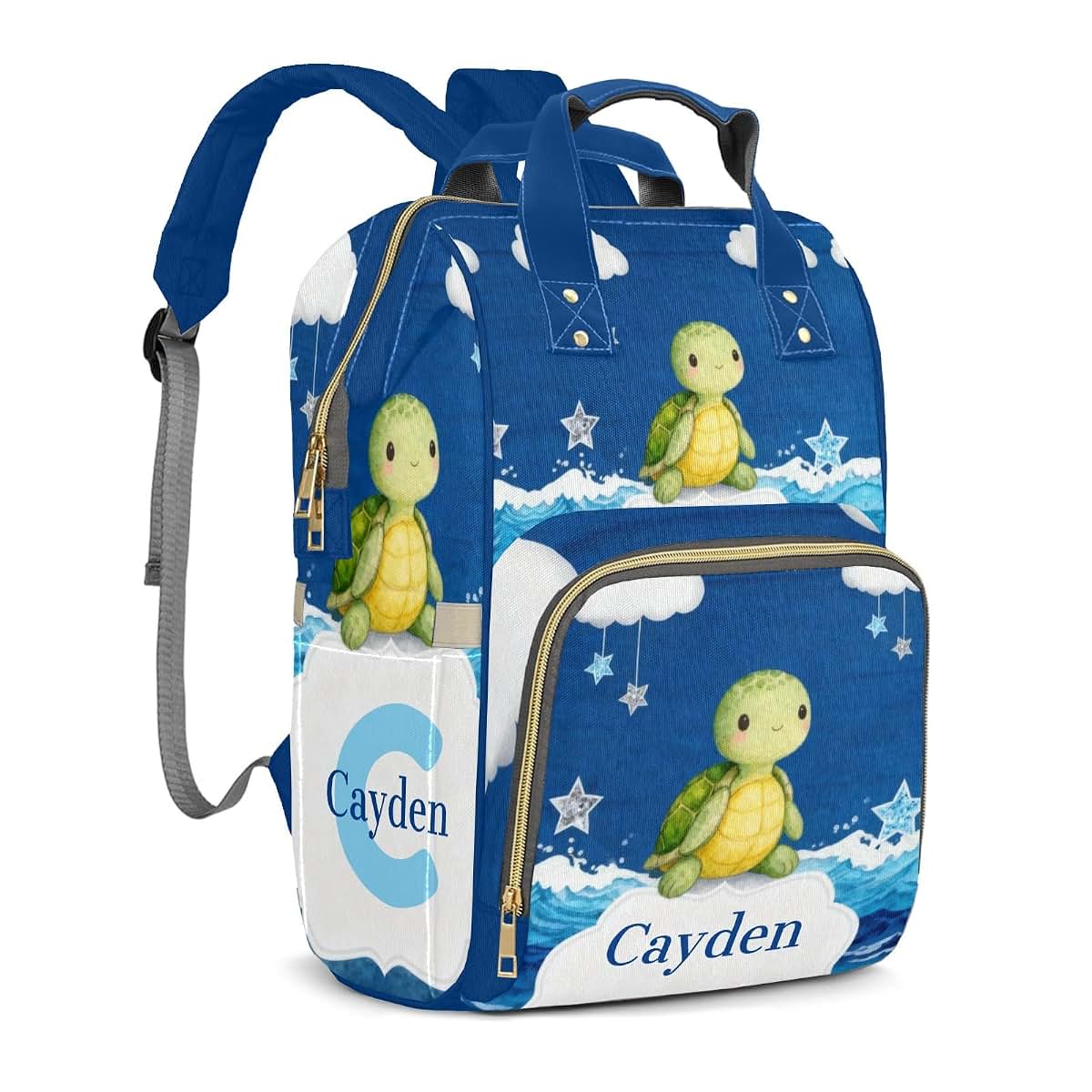 YallLocoMo Personalized Diaper Bag Backpack Name Watercolor Turtle Star Functional Waterproof Bag: Gift for Moms, Dads