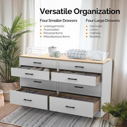 Vingli 8 Drawer Dresser 56 Inch Long White Nursery Storage