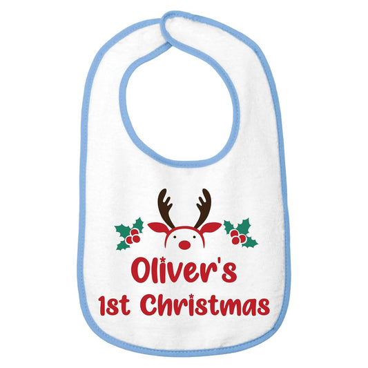 Smiling Jindo Personalized Christmas Baby Bib – Soft Cotton Terry Reindeer Design with Custom Text – Newborns & Toddlers