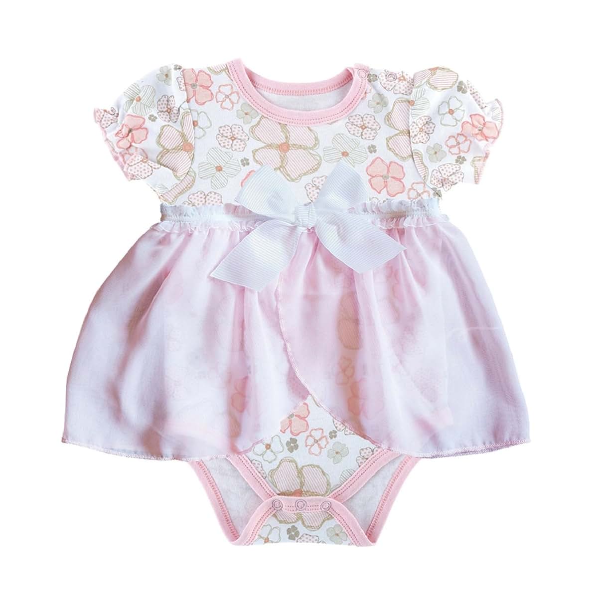Stephan Baby Playful Posies Pink and Gray Floral Snap Dress, 3-6 Months