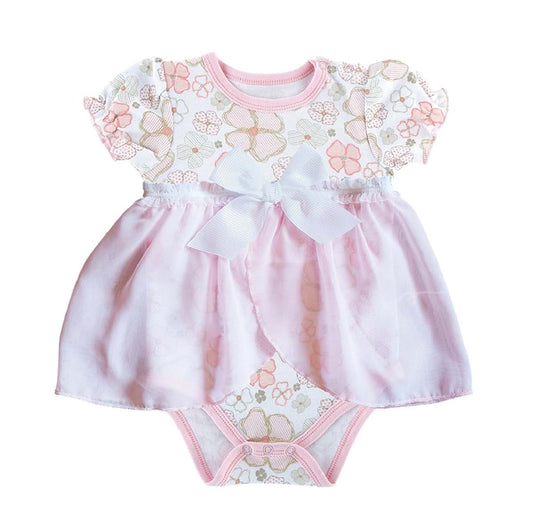 Stephan Baby Playful Posies Pink and Gray Floral Snap Dress, 3-6 Months