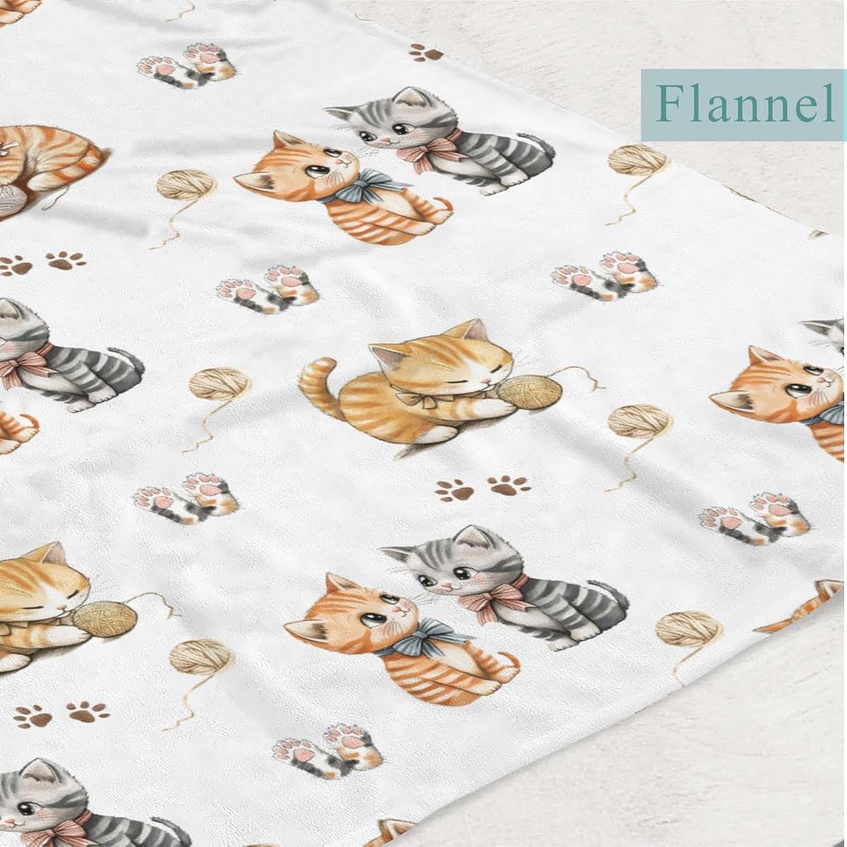 Wicbfdfv Cute Kitten Bows Baby Blankets for Boy Girl Cartoon Cats Paws Swaddle Blankets Cat Lover Gift Flannel (photo 3)