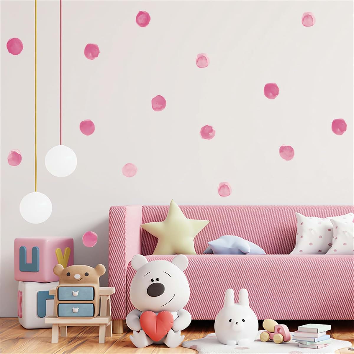 sacinora 72 Pcs Rose Red Polka Dots Wall Stickers, 6 Sheets Vinyl Peel and Stick Decals for Nursery
