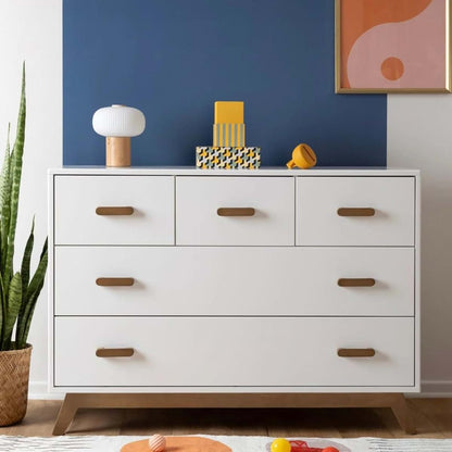 dadada Soho 5-Drawer Dresser for Nursery, Soft Close Drawers, White/Walnut