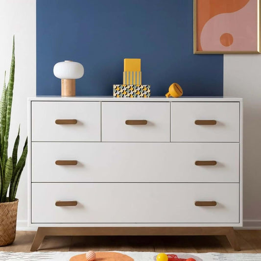 dadada Soho 5-Drawer Dresser for Nursery, Soft Close Drawers, White/Walnut
