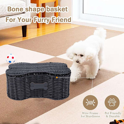 Brabtod Poly Wicker Dog Toy Basket With Lid And Name Tag