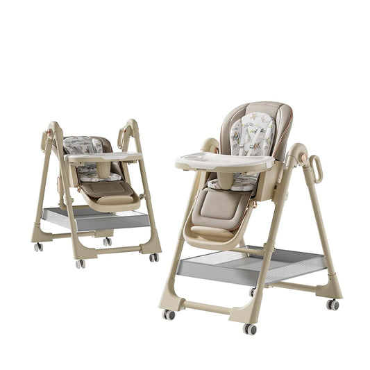 Oubeauou Multifunctional Baby Dining Chair with Adjustable Height, Food Tray, Omnidirectional Brake Wheels, Shoulder