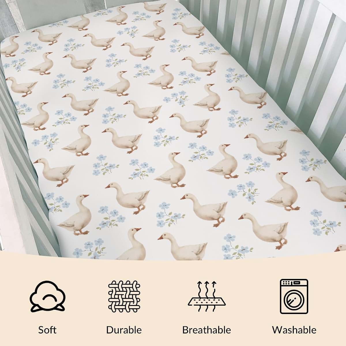 Vintage Geese Boho Floral Fitted Crib Sheets for Standard Crib Mattress