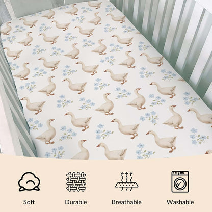 Vintage Geese Boho Floral Fitted Crib Sheets for Standard Crib Mattress