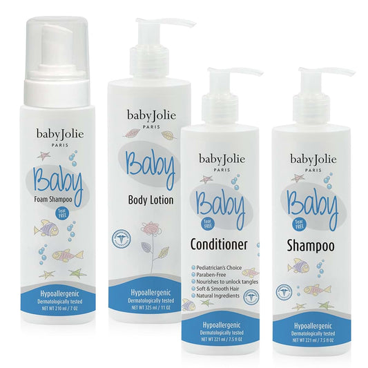 Baby Jolie Complete Baby Bath Set with Shampoo, Conditioner, Lotion, and Foam Shampoo