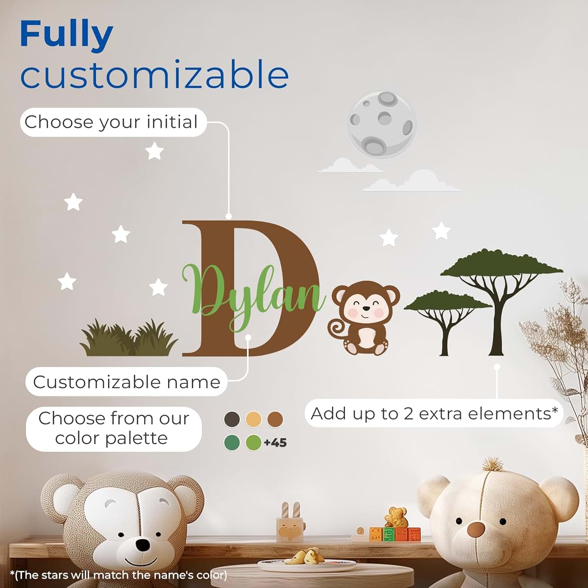 Cryptonite Personalized Name Jungle Animals Vinyl Wall Decor