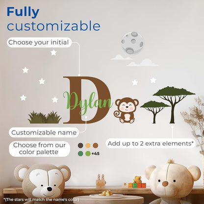 Cryptonite Personalized Name Jungle Animals Vinyl Wall Decor