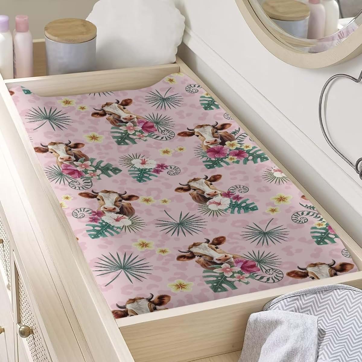 Tongluoye Cow Baby Changing Pad Covers Tropical Palm Tree Leaves Diaper Change Table Sheets for Baby Boys and Girls (photo 3)