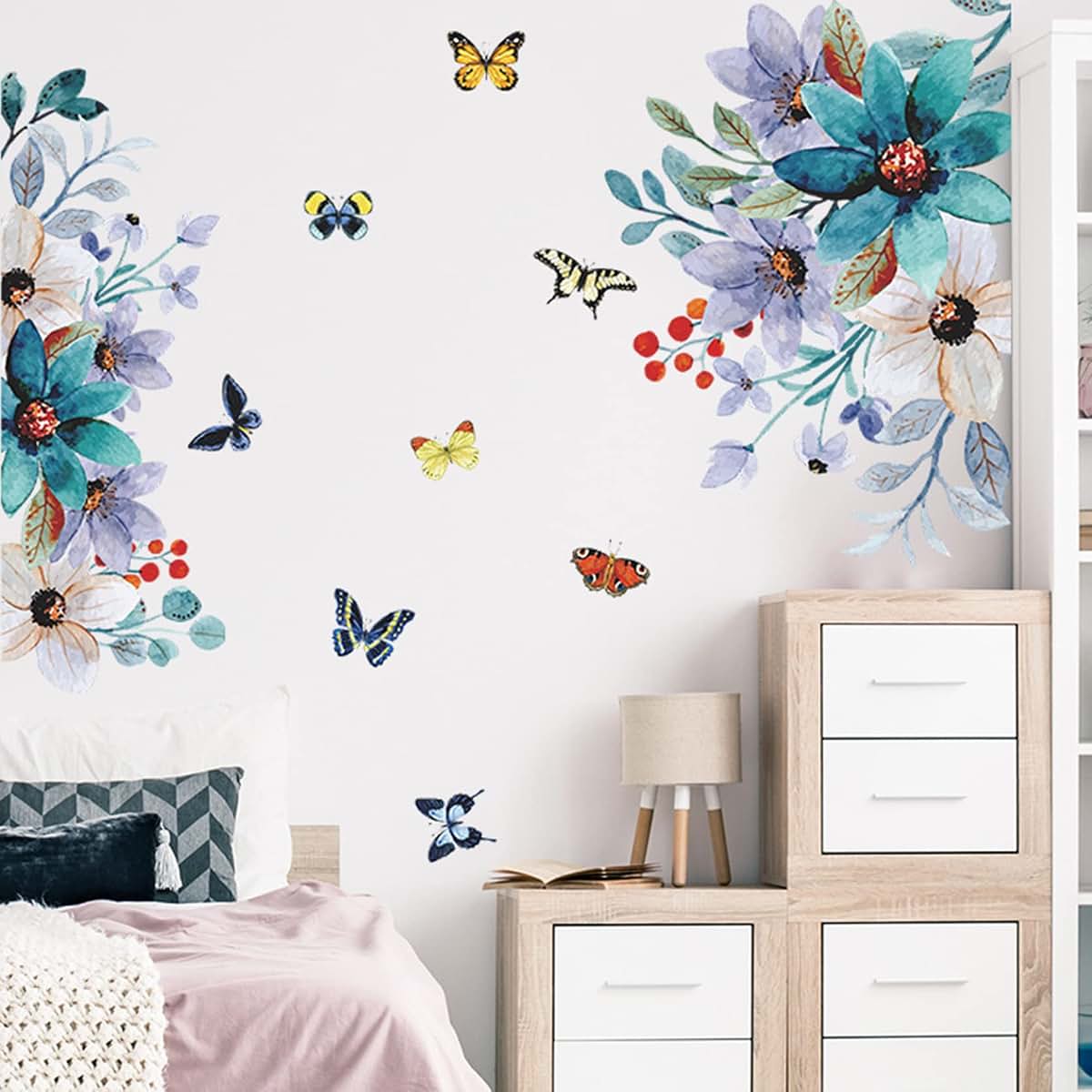 AL Raied Flower Wall Decals Peel And Stick Floral Wall Stickers (photo 4)