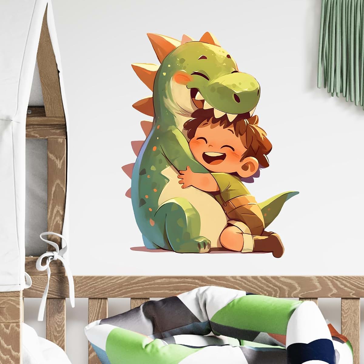 RoyoLam Cartoon Dinosaur Hugging A Boy Wall Decal For Nursery