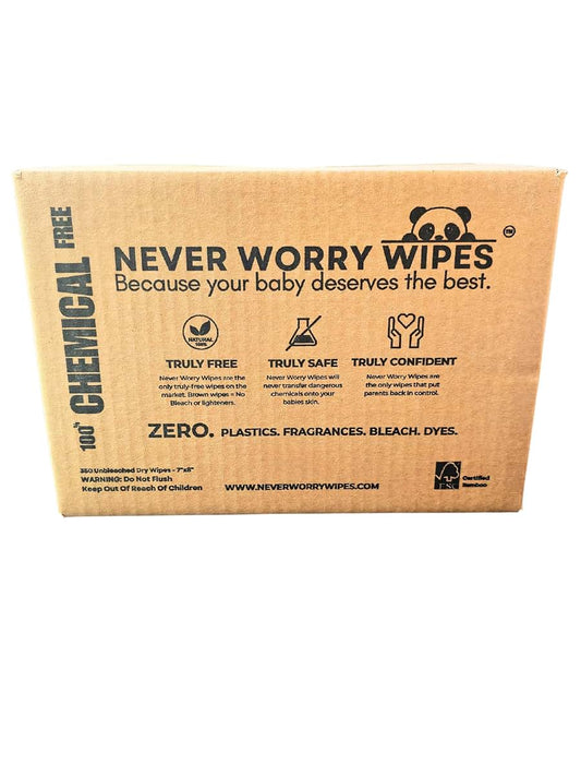 Never Worry Wipes-Dry Baby Wipes-100% Bamboo-Unbleached-Soft, Strong and Durable-Preservative