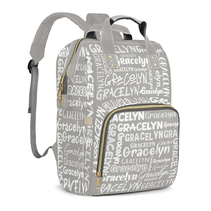LiSoAkWE Light Gray Letter Personalized Large Capacity Diaper Bags,Custom Name Backpack Casual Daypack Bag Nappy Bag