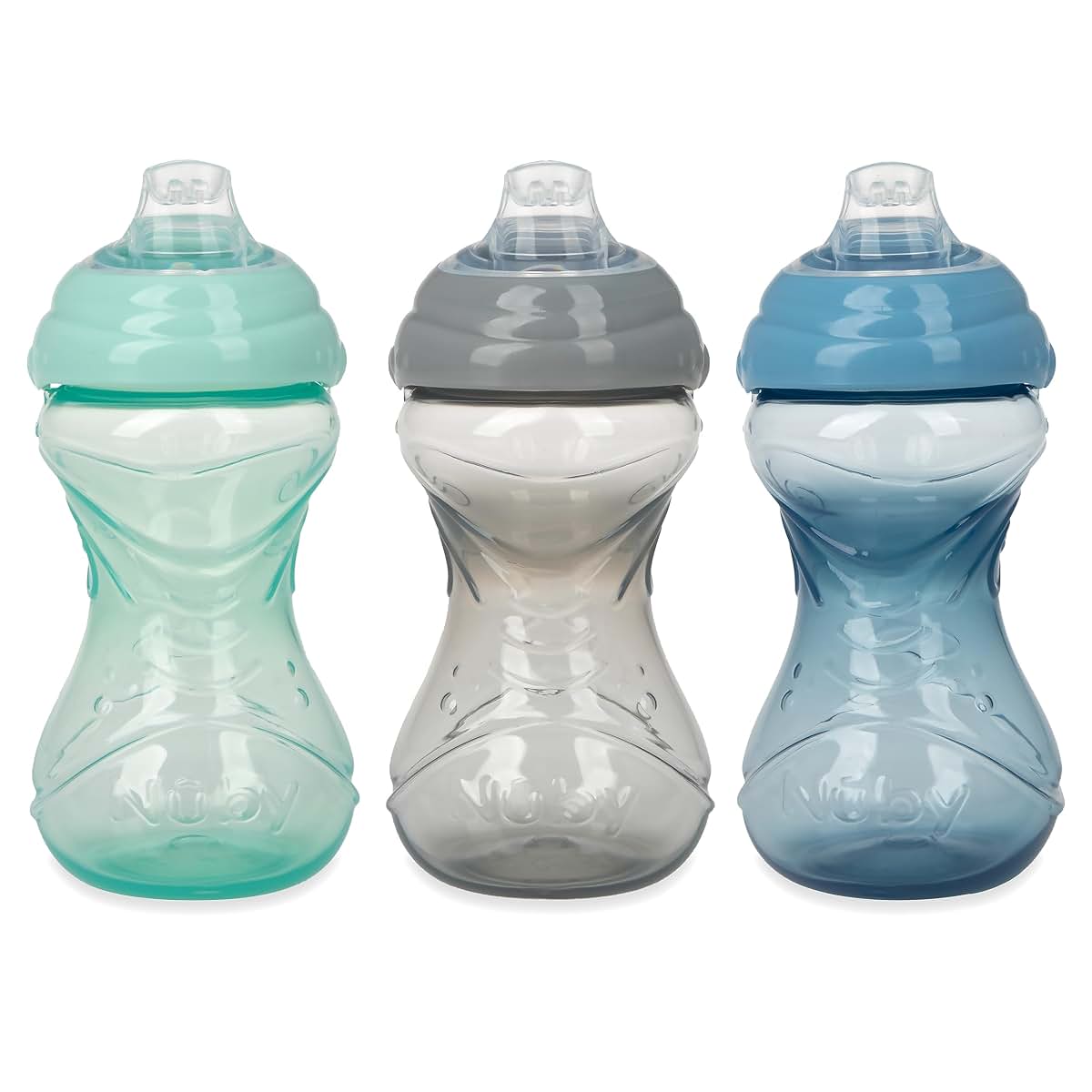 Nuby 3-Pack No-Spill Easy Grip Sippy Cup, 10 oz, Soft Spout, Click Lock Lid