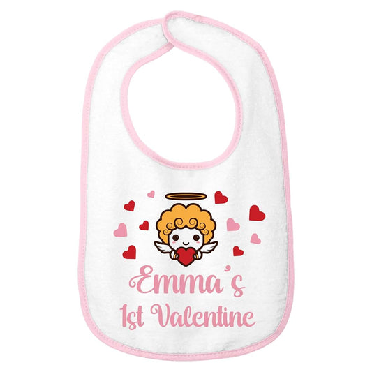 Smiling Jindo Personalized Baby Bib with Name – 1st Valentine's Day Gift, Custom Cupid Design, Soft Cotton Terry