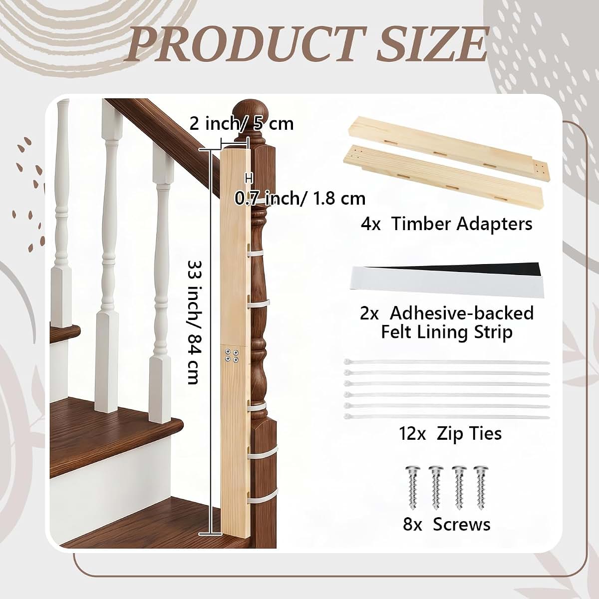 HolyMaji 2 Sets No Hole Baby Gate Banister Adapter Wood Mounting Kit For Stairway