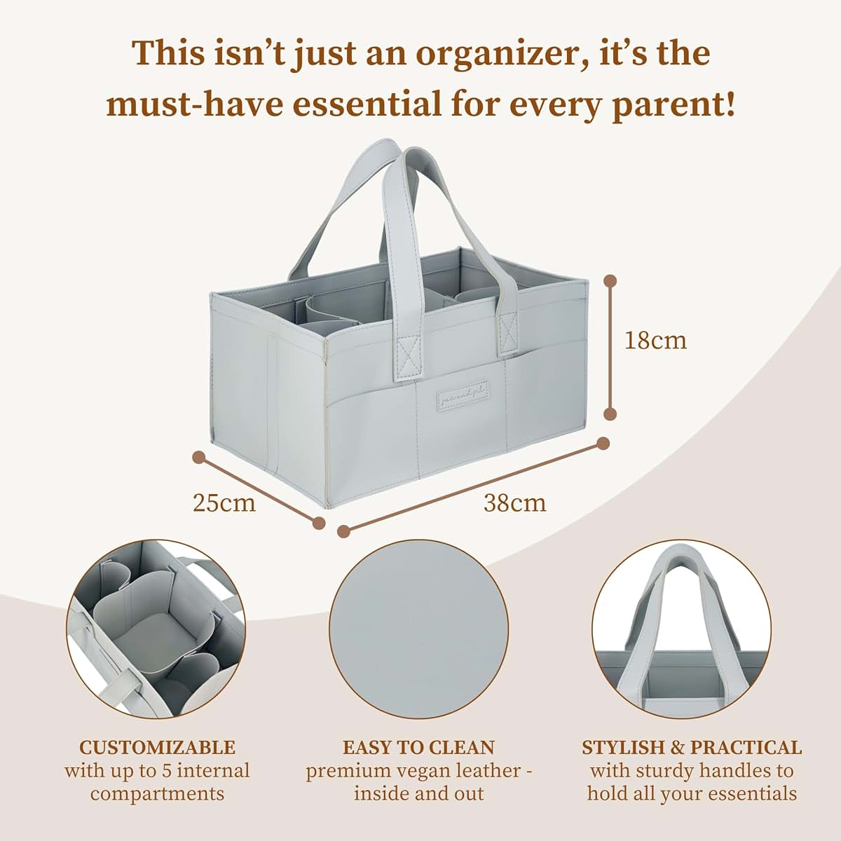 Jac and Jil Premium Vegan Leather Baby Diaper Caddy Organizer – Portable Storage Basket for Newborn Essentials (photo 2)