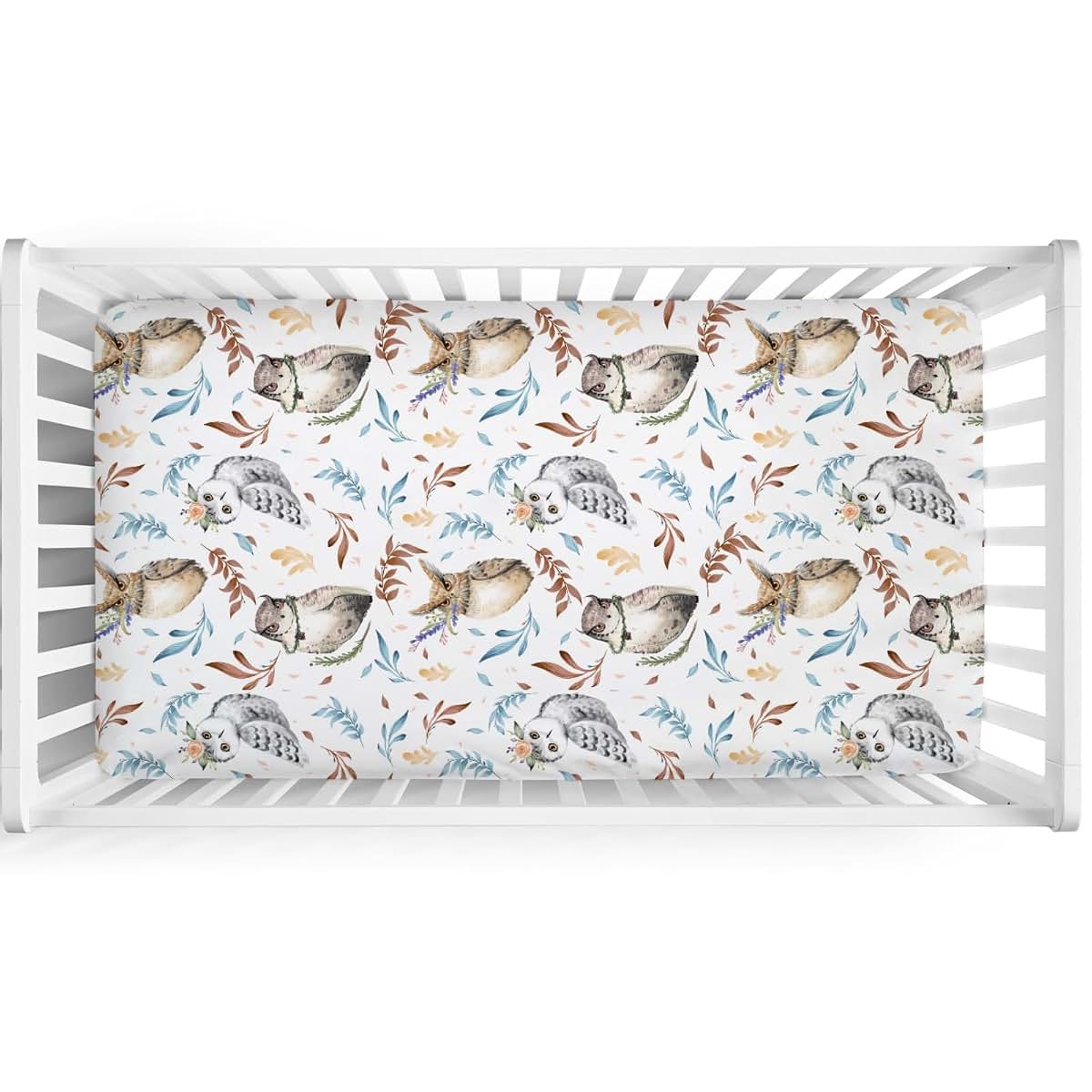 Hwmmbh Watercolor Owl Baby Crib Fitted Sheet, 52x28"
