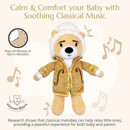 Vosego Bach Virtuoso Bear – Dual-Mode Plush Toy with Music & Comfort Features, Plays 40 Mins of Classical Music & White