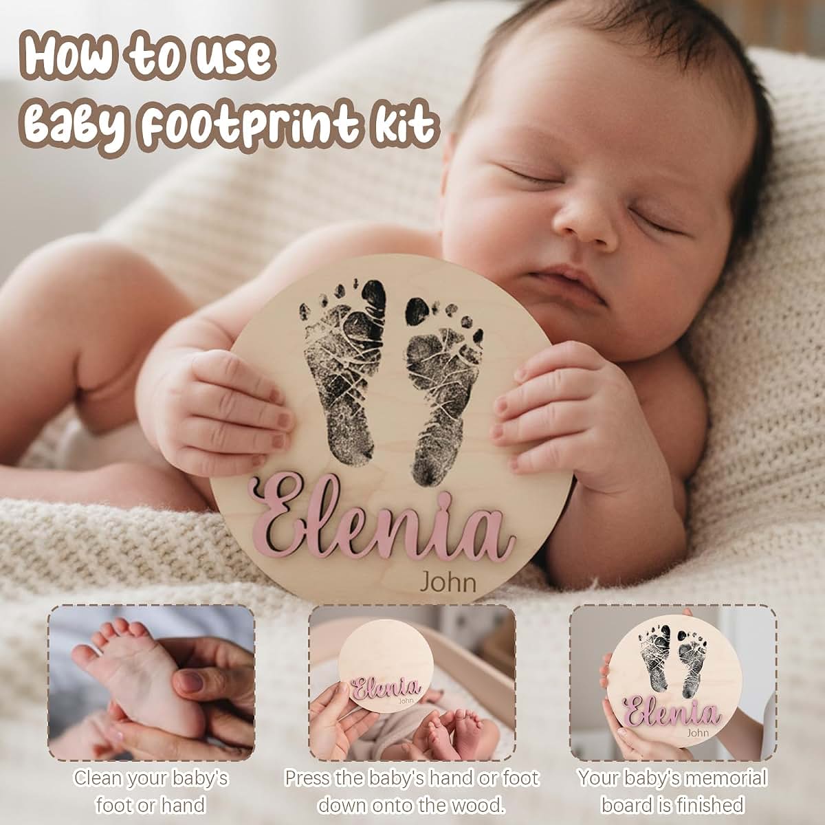 Custom Baby Name Announcement Signs for Hospital, Personalized Wooden Engraved Birth Plaque