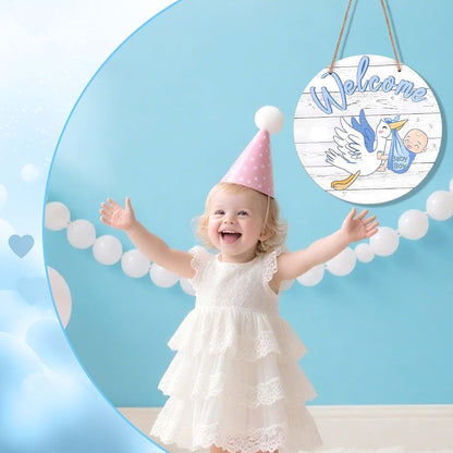 Baby Welcome Wreath Sign | Artificial Wood Nursery Decor