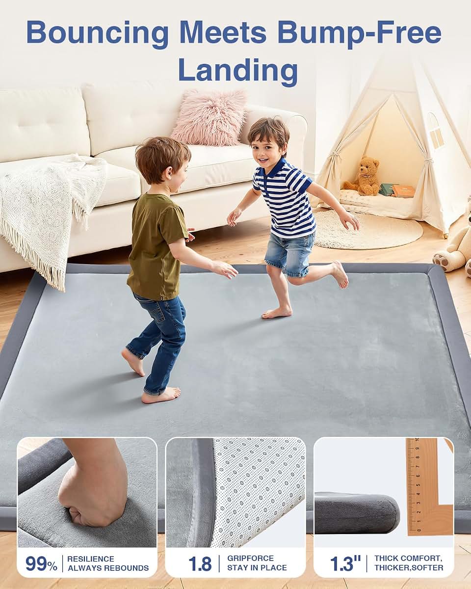 SEPARO Baby Play Mat, 1.3 Inch Thick 50x50 Non-Slip Grey