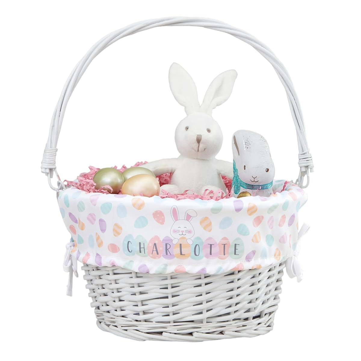 Personalization Universe Personalized Easter Basket – Custom Kids Easter Egg Basket – Happy Easter Eggs Embroidered